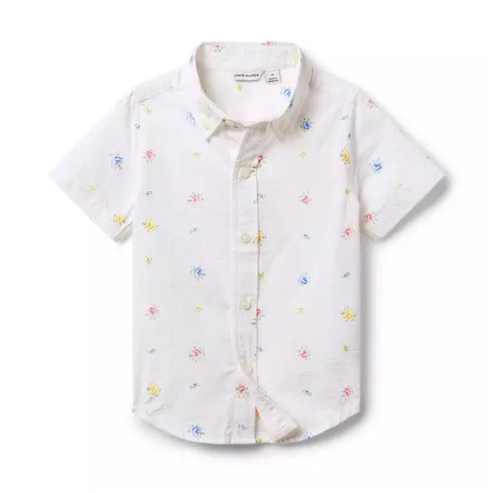 Janie and Jack Baby Floral Seersucker Shirt in White Floral Size 18/24 M